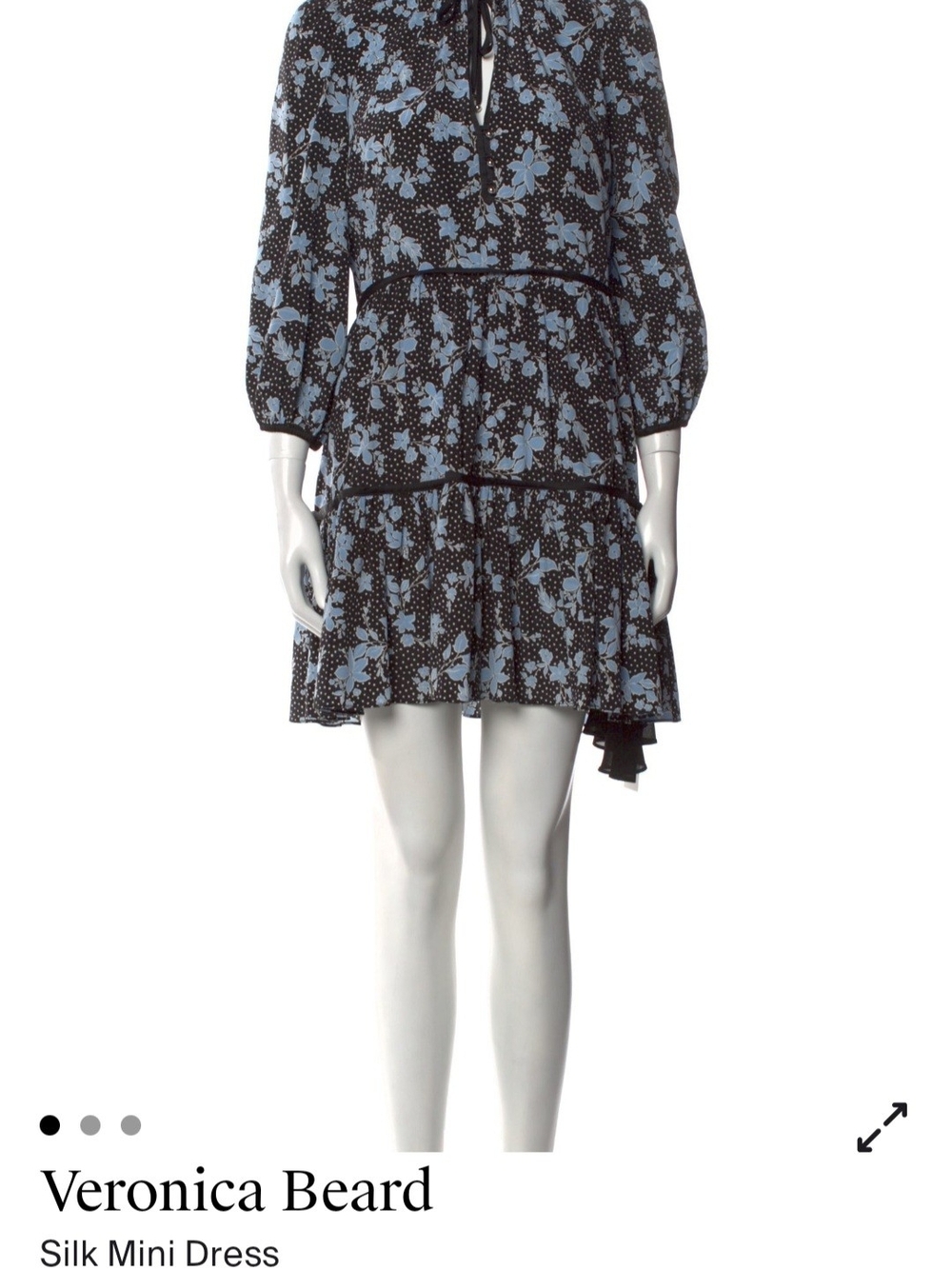 Veronica Beard Black Mini Dress with Light Blue Floral Print